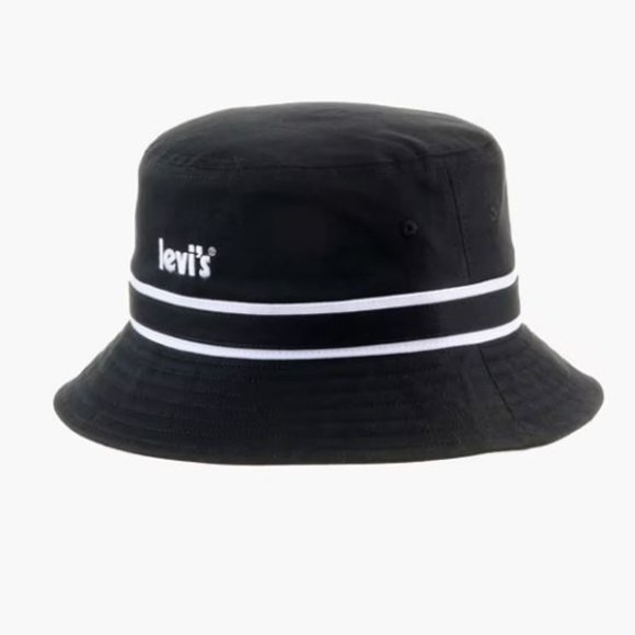 Levi’s Unisex Poster Logo Cotton Black Bucket Hat With White Stripes Size M - Picture 2 of 7